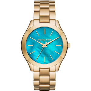 Michael Kors Slim Runway Blue Dial Gold Steel Strap Watch for Women - MK3265 Authentic Buy Shop Now