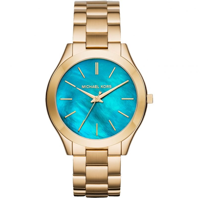 Michael Kors Slim Runway Blue Dial Gold Steel Strap Watch for Women - MK3265 Authentic Buy Shop Now
