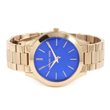 Michael Kors Slim Runway Quartz Blue Dial Rose Gold Steel Strap Watch For Women - MK3494 Authentic Buy Shop Now