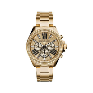 Michael Kors Wren Chronograph Crystal Pave Gold Dial Gold Steel Strap Watch for Women - MK6095 Authentic Buy Shop Now