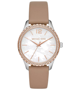 Michael Kors Layton Mother of Pearl White Dial Brown Leather Strap Watch For Women - MK2910 Authentic Buy Shop Now
