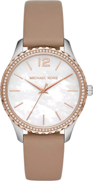 Michael Kors Layton Mother of Pearl White Dial Brown Leather Strap Watch For Women - MK2910 Authentic Buy Shop Now