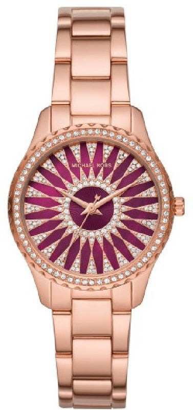 Michael Kors Layton Three Hand Red Dial Rose Gold Steel Strap Watch For Women - MK6893 Authentic Buy Shop Now