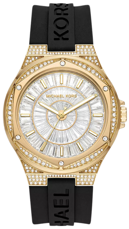 Michael Kors Lennox Three Hand Crystals Silver Dial Black Silicone Strap Watch For Women - MK7247 Authentic Buy Shop Now