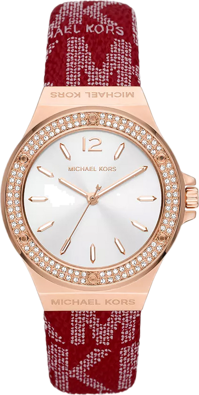 Michael Kors Lennox Three Hand Silver Dial Red Leather Strap Watch For Women - MK7308 Authentic Buy Shop Now