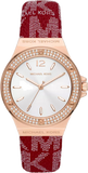 Michael Kors Lennox Three Hand Silver Dial Red Leather Strap Watch For Women - MK7308 Authentic Buy Shop Now