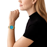 Michael Kors Lennox Analog Blue Dial Gold Steel Strap Watch for Women - MK7460 Authentic Buy Shop Now