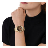 Michael Kors Lexington Chronograph Brown Dial Gold Steel Strap Watch For Women - MK7276 Authentic Buy Shop Now