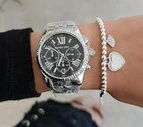 Michael Kors Runway Chronograph Black Dial Silver Steel Strap Watch For Women - MK5708 Authentic Buy Shop Now
