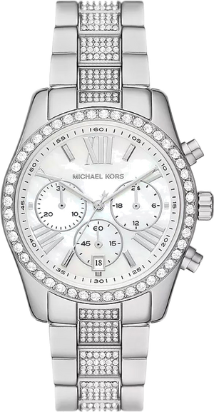 Michael Kors Lexington Chronograph White Dial Silver Steel Strap Watch For Women - MK7243 Authentic Buy Shop Now