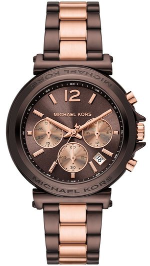 Michael Kors Maren Chronograph Brown Dial Two Tone Steel Strap Watch for Women - MK7496 Authentic Buy Shop Now