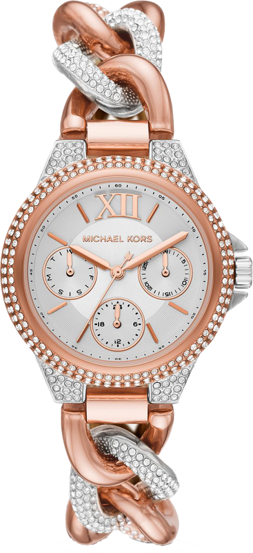 Michael Kors Camille Pavé Chronograph Silver Dial Two Tone Steel Strap Watch for Women - MK6843 Authentic Buy Shop Now