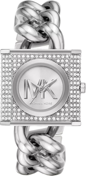 Michael Kors Chain Lock Pave Silver Dial Silver Steel Strap Watch For Women - MK4718 Authentic Buy Shop Now