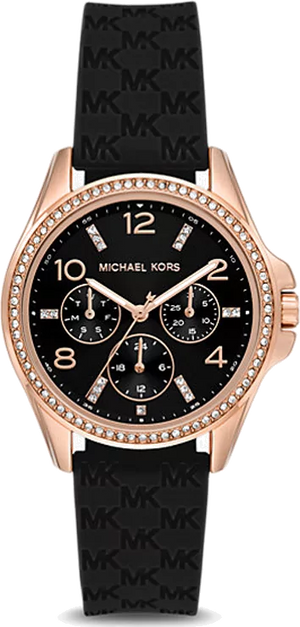 Michael Kors Mini Pilot Black Dial Black Silicone Strap Watch For Women - MK7373 Authentic Buy Shop Now