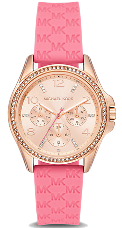 Michael Kors Mini Pilot Quartz Rose Gold Dial Pink Silicone Strap Watch For Women - MK7375 Authentic Buy Shop Now