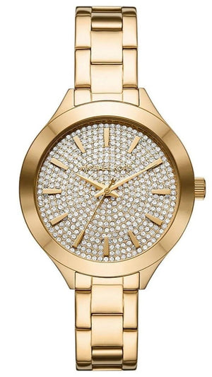 Michael Kors Slim Runway Crystals Gold Dial Gold Steel Strap Watch for Women - MK1046 Authentic Buy Shop Now