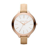 Michael Kors Runway Slim Quartz White Dial Beige Leather Strap Watch For Women - MK2284 Authentic Buy Shop Now