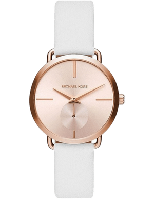 Michael Kors Portia Rose Gold Dial White Leather Strap Watch For Women - MK2660 Authentic Buy Shop Now