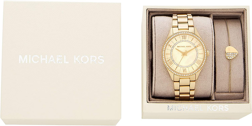 Michael Kors Lauryn Quartz Mother of Pearl Gold Dial Gold Steel Strap Watch For Women - MK4490 Authentic Buy Shop Now