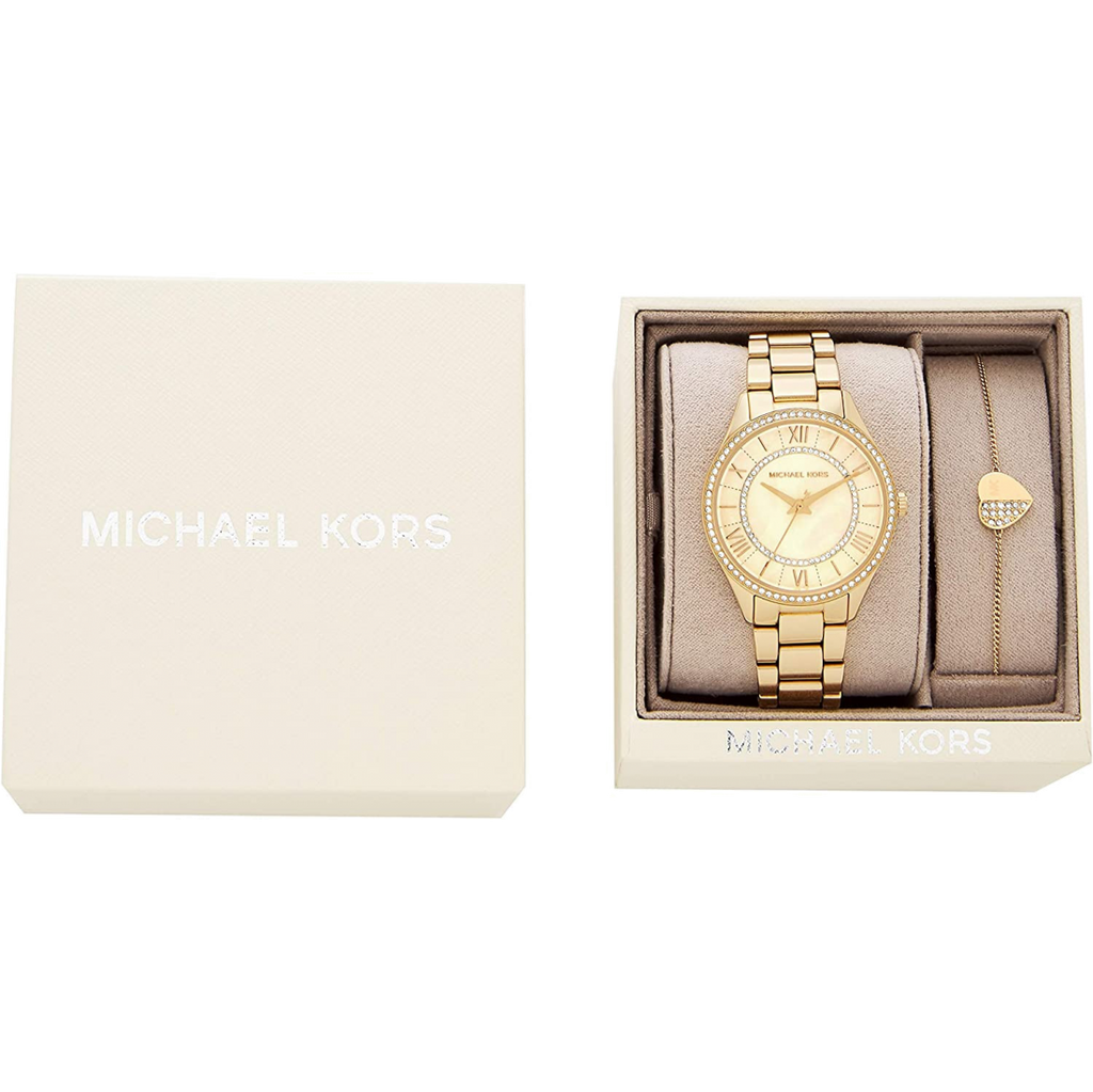 Michael Kors Lauryn Quartz Mother of Pearl Gold Dial Gold Steel Strap Watch For Women - MK4490 Authentic Buy Shop Now