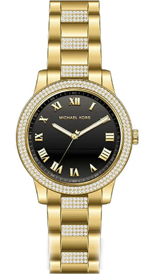 Michael Kors Tibby Multifunction Analog Black Dial Gold Steel Strap Watch for Women - MK4684 Authentic Buy Shop Now