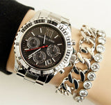 Michael Kors Everest Chronograph Black Dial Silver Steel Strap Watch For Women - MK5753 Authentic Buy Shop Now
