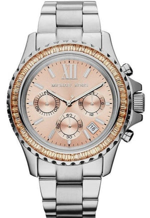 Michael Kors Everest Chronograph Gold Dial Silver Steel Strap Watch For Women - MK5870 Authentic Buy Shop Now