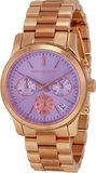 Michael Kors Runway Chronograph Purple Dial Rose Gold Steel Strap Watch For Women - MK6163 Authentic Buy Shop Now