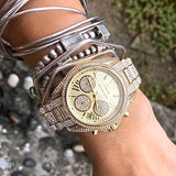 Michael Kors Mini Bradshaw Crystals Gold Dial Gold Steel Strap Watch For Women - MK6494 Authentic Buy Shop Now