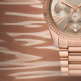 Michael Kors Lexington Chronograph Grey Dial Rose Gold Steel Strap Watch For Women - MK7217 Authentic Buy Shop Now