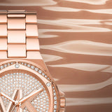 Michael Kors Lennox Three Hand Rose Gold Dial Rose Gold Steel Strap Watch For Women - MK7230 Authentic Buy Shop Now