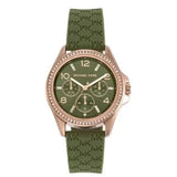 Michael Kors Mini Pilot Chronograph Green Dial Green Silicone Strap Watch For Women - MK7421 Authentic Buy Shop Now