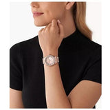 Michael Kors Lexington Three Hand Mother of Pearl Pink Dial Rose Gold Steel Strap Watch For Women - MK7444 Authentic Buy Shop Now