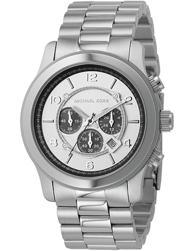 Michael Kors Runway Chronograph Silver Dial Silver Steel Strap Watch for Men - MK8060 Authentic Buy Shop Now