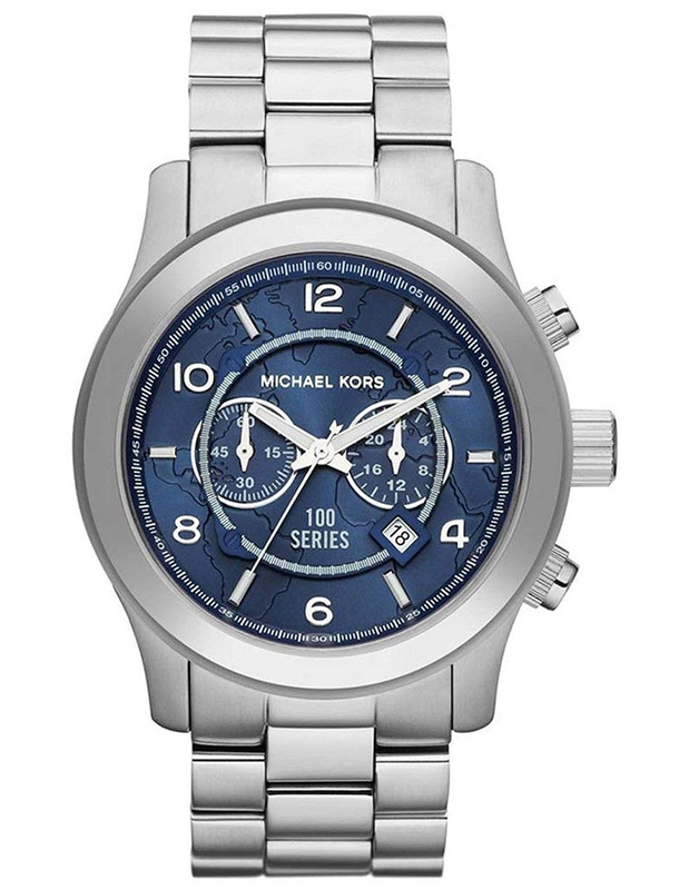 Michael Kors Stop Hunger Chronograph Blue Dial Silver Steel Strap Watch for Men - MK8314 Authentic Buy Shop Now