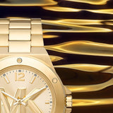 Michael Kors Lennox Three-Hand Quartz Gold Dial Gold Steel Strap Watch For Men - MK8939 Authentic Buy Shop Now