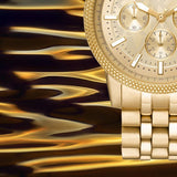 Michael Kors Hutton Chronograph Gold Dial Gold Steel Strap Watch For Men - MK8953 Authentic Buy Shop Now