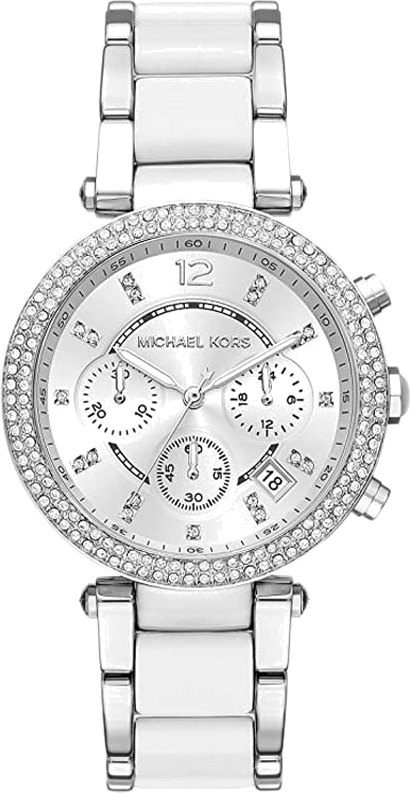 Michael Kors Parker Chronograph Silver Dial Silver Steel Strap Watch For Women - MK6354 Authentic Buy Shop Now