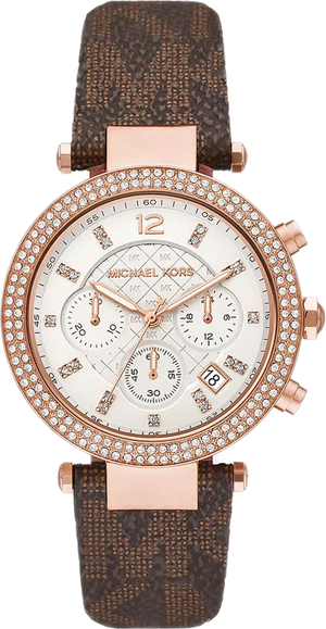 Michael Kors Parker Chronograph White Dial Brown Leather Strap Watch For Women - MK6917 Authentic Buy Shop Now