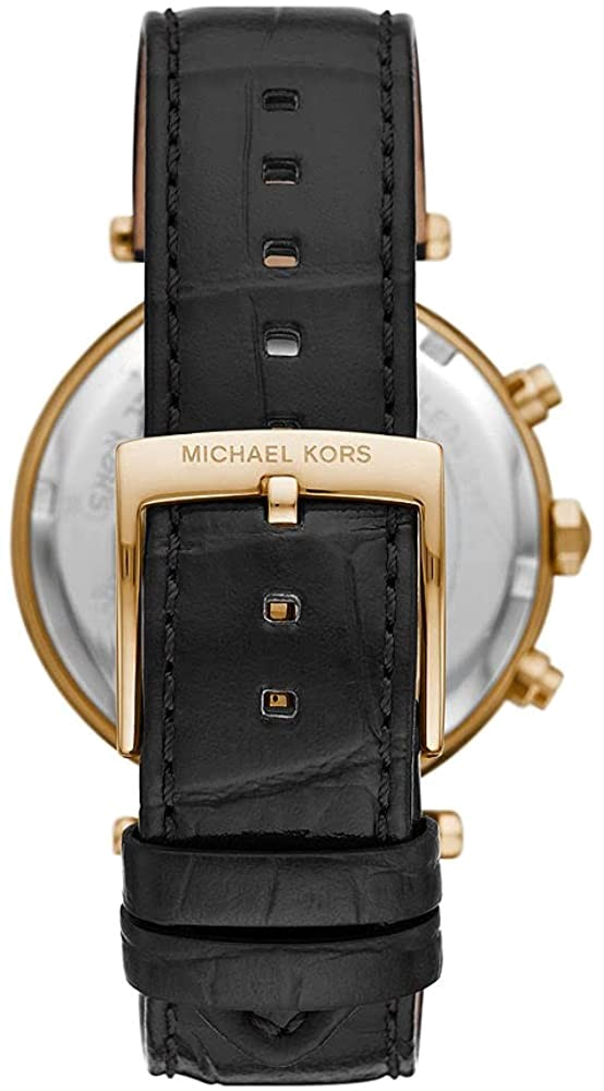 Michael Kors Parker Chronograph Black Dial Black Leather Strap Watch For Women - MK6984 Authentic Buy Shop Now