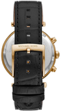 Michael Kors Parker Chronograph Black Dial Black Leather Strap Watch For Women - MK6984 Authentic Buy Shop Now