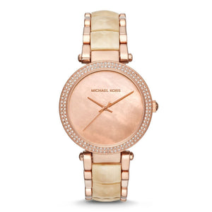 Michael Kors Parker Mother of Pearl Pink Dial Two Tone Steel Strap Watch for Women - MK6492 Authentic Buy Shop Now