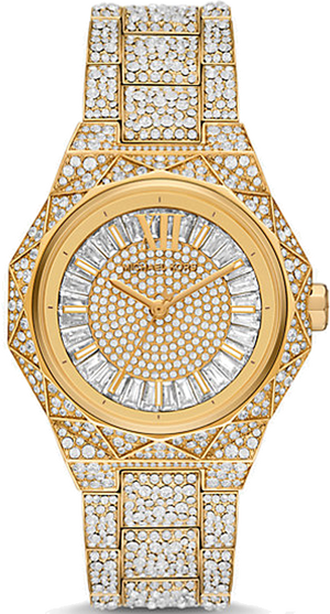 Michael Kors Raquel Three Hand Crystals Gold Dial Gold Steel Strap Watch For Women - MK7398 Authentic Buy Shop Now