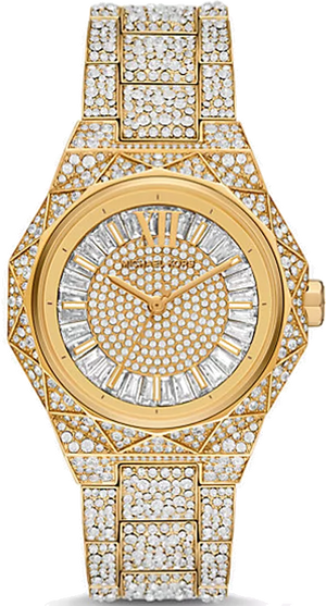 Michael Kors Raquel Three Hand Crystals Gold Dial Gold Steel Strap Watch For Women - MK7398 Authentic Buy Shop Now