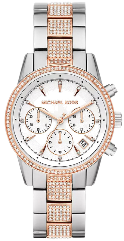 Michael Kors Ritz Chronograph White Dial Two Tone Steel Strap Watch For Women - MK6651 Authentic Buy Shop Now