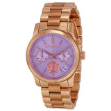 Michael Kors Runway Chronograph Purple Dial Rose Gold Steel Strap Watch For Women - MK6163 Authentic Buy Shop Now