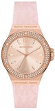 Michael Kors Mini Lennox Three-Hand Rose Gold Dial Pink Silicone Strap Watch For Women - MK7282 Authentic Buy Shop Now
