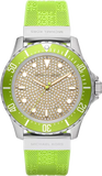 Michael Kors Everest Three Hand Crystals Silver Dial Green Silicone Strap Watch For Women - MK7360 Authentic Buy Shop Now