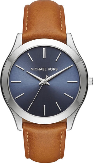 Michael Kors Slim Runway Analog Blue Dial Brown Leather Strap Watch For Men - MK8508 Authentic Buy Shop Now