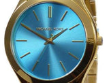 Michael Kors Slim Runway Blue Dial Gold Steel Strap Watch for Women - MK3265 Authentic Buy Shop Now